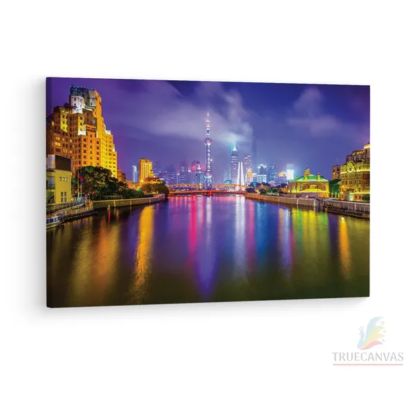 Multicolor_Shanghai_Night_Scene,_Wooden_Framed_Canvas_Paintings_|_For_Living_Room_|_Bedroom_|_Office_|_Gallery_|_Ready_Wall_Mount_Canvas_Wall_Art_Painting_|_Size_-_12_X_18In,_Ct0082