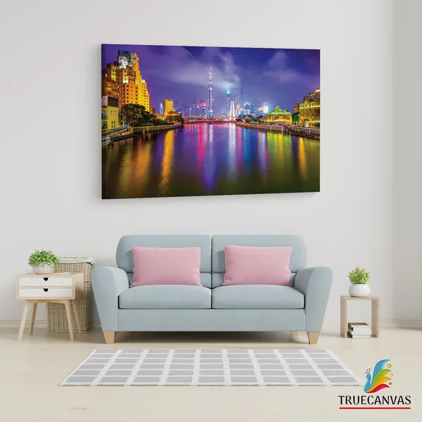 Multicolor_Shanghai_Night_Scene,_Wooden_Framed_Canvas_Paintings_|_For_Living_Room_|_Bedroom_|_Office_|_Gallery_|_Ready_Wall_Mount_Canvas_Wall_Art_Painting_|_Size_-_12_X_18In,_Ct0082