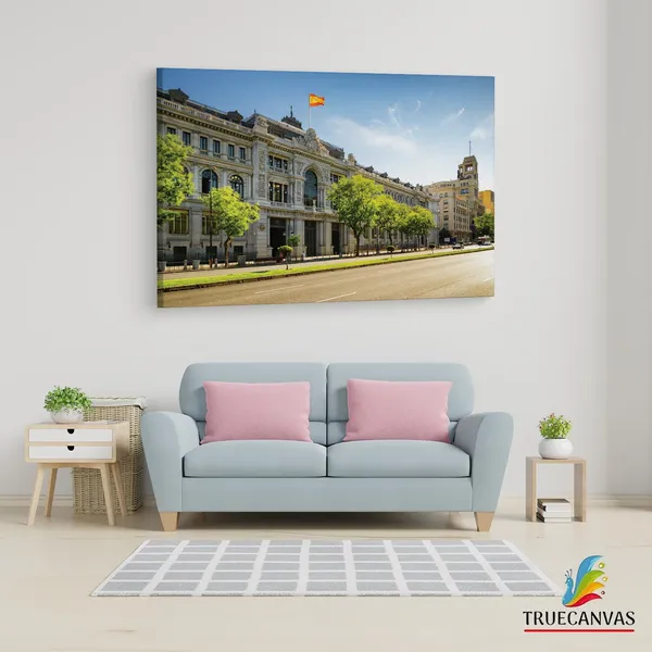 Multicolor_Bank_Of_Spain_Building,_Wooden_Framed_Canvas_Paintings_|_For_Living_Room_|_Bedroom_|_Office_|_Gallery_|_Ready_Wall_Mount_Canvas_Wall_Art_Painting_|_Size_-_12_X_18In,_Ct0089