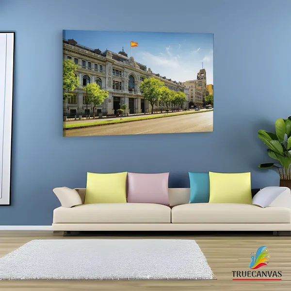 Multicolor_Bank_Of_Spain_Building,_Wooden_Framed_Canvas_Paintings_|_For_Living_Room_|_Bedroom_|_Office_|_Gallery_|_Ready_Wall_Mount_Canvas_Wall_Art_Painting_|_Size_-_12_X_18In,_Ct0089