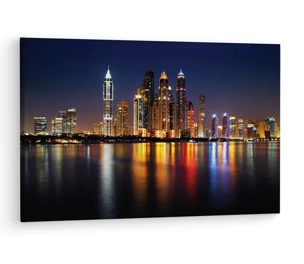 Multicolor_Dubai_Marina_Skyline_At_Night,_Wooden_Framed_Canvas_Paintings_|_For_Living_Room_|_Bedroom_|_Office_|_Gallery_|_Ready_Wall_Mount_Canvas_Wall_Art_Painting_|_Size_-_12_X_18In,_Ct0123