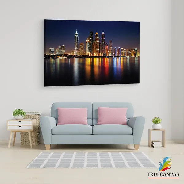 Multicolor_Dubai_Marina_Skyline_At_Night,_Wooden_Framed_Canvas_Paintings_|_For_Living_Room_|_Bedroom_|_Office_|_Gallery_|_Ready_Wall_Mount_Canvas_Wall_Art_Painting_|_Size_-_12_X_18In,_Ct0123