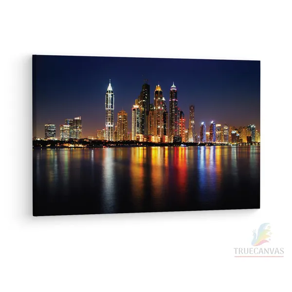 Multicolor_Dubai_Marina_Skyline_At_Night,_Wooden_Framed_Canvas_Paintings_|_For_Living_Room_|_Bedroom_|_Office_|_Gallery_|_Ready_Wall_Mount_Canvas_Wall_Art_Painting_|_Size_-_12_X_18In,_Ct0123