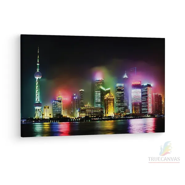 Multicolor_Pudong_Shanghai_Night,_Wooden_Framed_Canvas_Paintings_|_For_Living_Room_|_Bedroom_|_Office_|_Gallery_|_Ready_Wall_Mount_Canvas_Wall_Art_Painting_|_Size_-_12_X_18In,_Ct0183