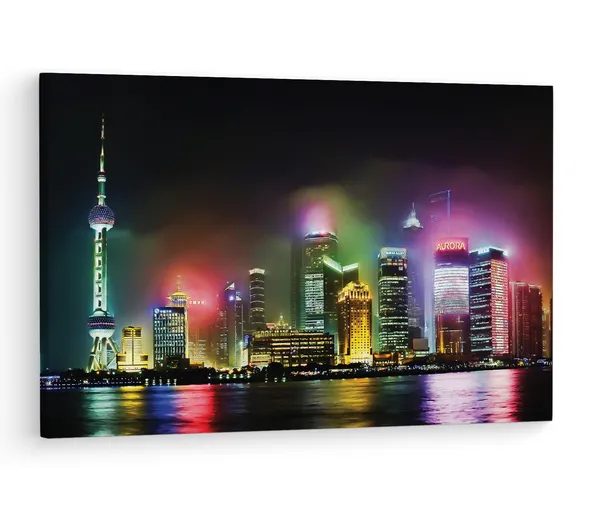 Multicolor_Pudong_Shanghai_Night,_Wooden_Framed_Canvas_Paintings_|_For_Living_Room_|_Bedroom_|_Office_|_Gallery_|_Ready_Wall_Mount_Canvas_Wall_Art_Painting_|_Size_-_12_X_18In,_Ct0183