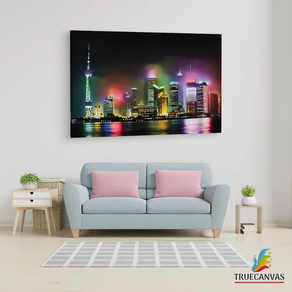 Multicolor_Pudong_Shanghai_Night,_Wooden_Framed_Canvas_Paintings_|_For_Living_Room_|_Bedroom_|_Office_|_Gallery_|_Ready_Wall_Mount_Canvas_Wall_Art_Painting_|_Size_-_12_X_18In,_Ct0183