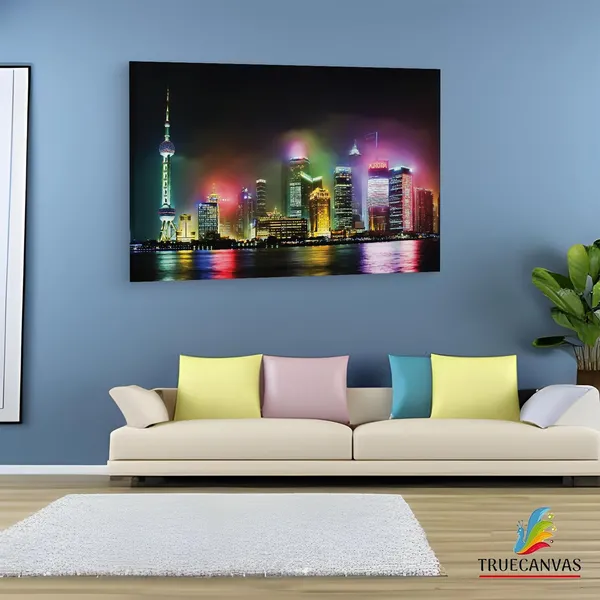 Multicolor_Pudong_Shanghai_Night,_Wooden_Framed_Canvas_Paintings_|_For_Living_Room_|_Bedroom_|_Office_|_Gallery_|_Ready_Wall_Mount_Canvas_Wall_Art_Painting_|_Size_-_12_X_18In,_Ct0183