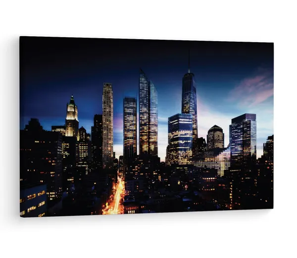 Multicolor_Manhattan_Skyline_Night,_Wooden_Framed_Canvas_Paintings_|_For_Living_Room_|_Bedroom_|_Office_|_Gallery_|_Ready_Wall_Mount_Canvas_Wall_Art_Painting_|_Size_-_12_X_18In,_Ct0192