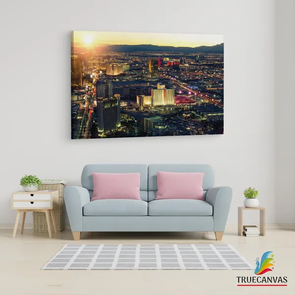 Multicolor_Las_Vegas_Skyline_Panorama,_Wooden_Framed_Canvas_Paintings_|_For_Living_Room_|_Bedroom_|_Office_|_Gallery_|_Ready_Wall_Mount_Canvas_Wall_Art_Painting_|_Size_-_12_X_18In,_Ct0205