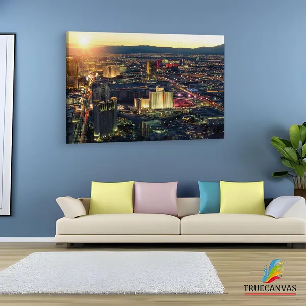 Multicolor_Las_Vegas_Skyline_Panorama,_Wooden_Framed_Canvas_Paintings_|_For_Living_Room_|_Bedroom_|_Office_|_Gallery_|_Ready_Wall_Mount_Canvas_Wall_Art_Painting_|_Size_-_12_X_18In,_Ct0205