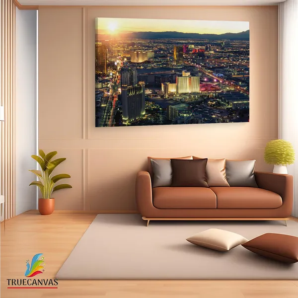 Multicolor_Las_Vegas_Skyline_Panorama,_Wooden_Framed_Canvas_Paintings_|_For_Living_Room_|_Bedroom_|_Office_|_Gallery_|_Ready_Wall_Mount_Canvas_Wall_Art_Painting_|_Size_-_12_X_18In,_Ct0205