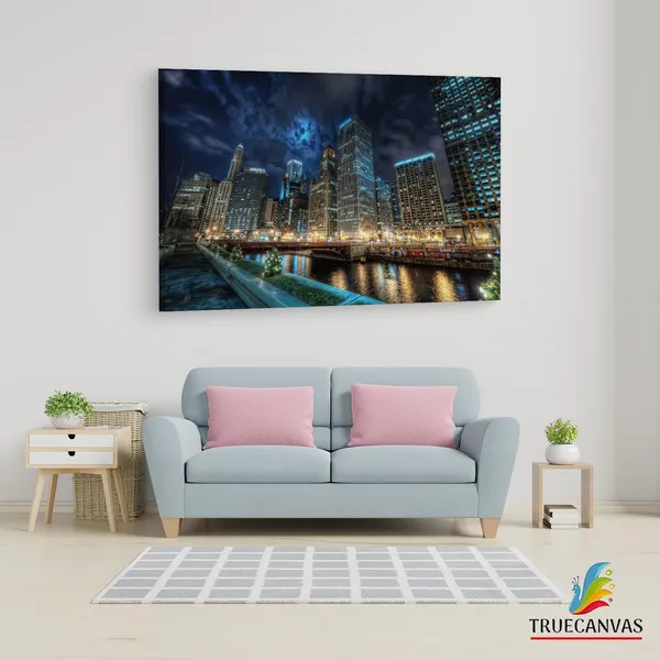 Multicolor_Downtown_Chicago_River_Night,_Wooden_Framed_Canvas_Paintings_|_For_Living_Room_|_Bedroom_|_Office_|_Gallery_|_Ready_Wall_Mount_Canvas_Wall_Art_Painting_|_Size_-_12_X_18In,_Ct0252
