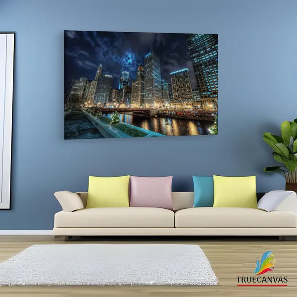 Multicolor_Downtown_Chicago_River_Night,_Wooden_Framed_Canvas_Paintings_|_For_Living_Room_|_Bedroom_|_Office_|_Gallery_|_Ready_Wall_Mount_Canvas_Wall_Art_Painting_|_Size_-_12_X_18In,_Ct0252