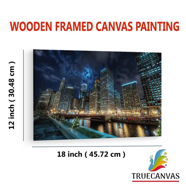Multicolor_Downtown_Chicago_River_Night,_Wooden_Framed_Canvas_Paintings_|_For_Living_Room_|_Bedroom_|_Office_|_Gallery_|_Ready_Wall_Mount_Canvas_Wall_Art_Painting_|_Size_-_12_X_18In,_Ct0252