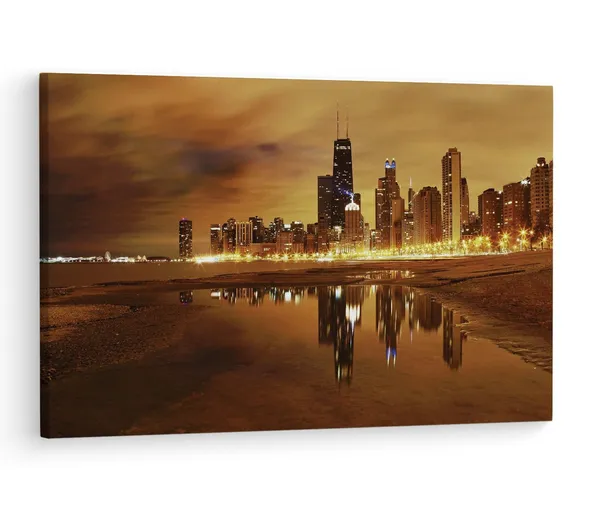 Multicolor_Chicago_Night_Beach,_Wooden_Framed_Canvas_Paintings_|_For_Living_Room_|_Bedroom_|_Office_|_Gallery_|_Ready_Wall_Mount_Canvas_Wall_Art_Painting_|_Size_-_12_X_18In,_Ct0253