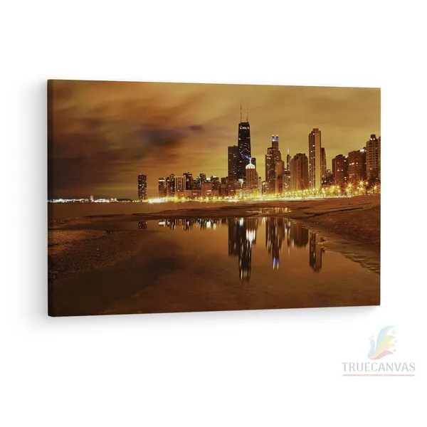 Multicolor_Chicago_Night_Beach,_Wooden_Framed_Canvas_Paintings_|_For_Living_Room_|_Bedroom_|_Office_|_Gallery_|_Ready_Wall_Mount_Canvas_Wall_Art_Painting_|_Size_-_12_X_18In,_Ct0253