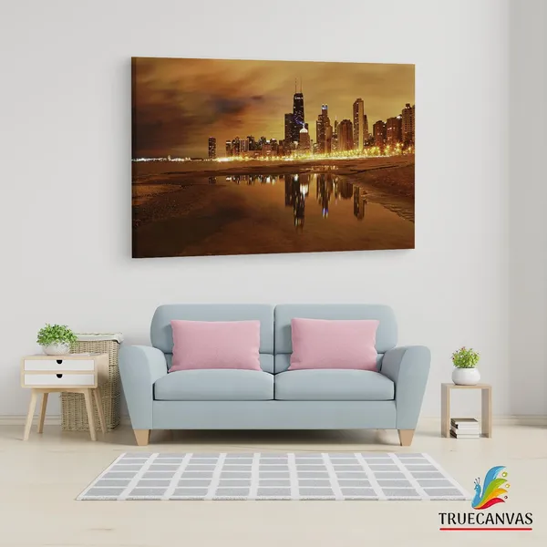 Multicolor_Chicago_Night_Beach,_Wooden_Framed_Canvas_Paintings_|_For_Living_Room_|_Bedroom_|_Office_|_Gallery_|_Ready_Wall_Mount_Canvas_Wall_Art_Painting_|_Size_-_12_X_18In,_Ct0253