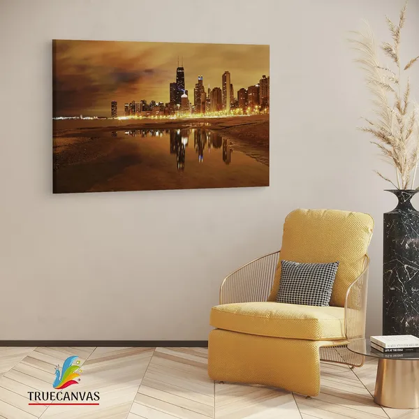 Multicolor_Chicago_Night_Beach,_Wooden_Framed_Canvas_Paintings_|_For_Living_Room_|_Bedroom_|_Office_|_Gallery_|_Ready_Wall_Mount_Canvas_Wall_Art_Painting_|_Size_-_12_X_18In,_Ct0253