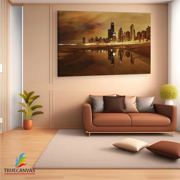 Multicolor_Chicago_Night_Beach,_Wooden_Framed_Canvas_Paintings_|_For_Living_Room_|_Bedroom_|_Office_|_Gallery_|_Ready_Wall_Mount_Canvas_Wall_Art_Painting_|_Size_-_12_X_18In,_Ct0253