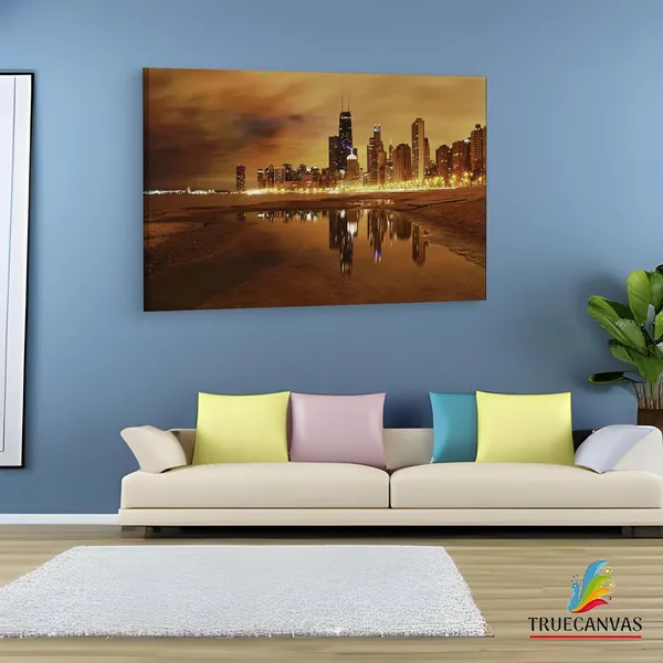 Multicolor_Chicago_Night_Beach,_Wooden_Framed_Canvas_Paintings_|_For_Living_Room_|_Bedroom_|_Office_|_Gallery_|_Ready_Wall_Mount_Canvas_Wall_Art_Painting_|_Size_-_12_X_18In,_Ct0253