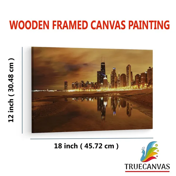Multicolor_Chicago_Night_Beach,_Wooden_Framed_Canvas_Paintings_|_For_Living_Room_|_Bedroom_|_Office_|_Gallery_|_Ready_Wall_Mount_Canvas_Wall_Art_Painting_|_Size_-_12_X_18In,_Ct0253