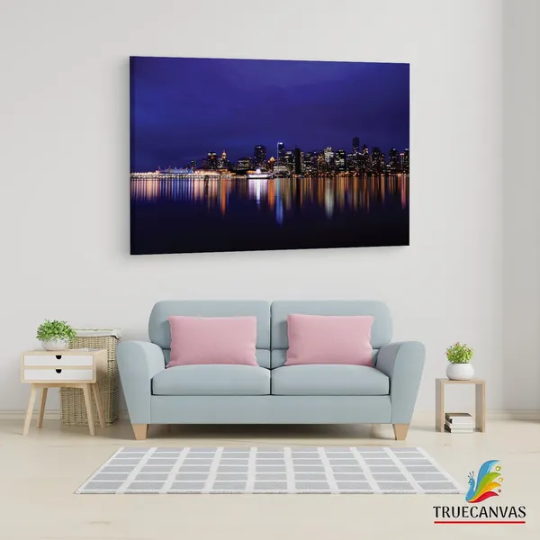 Multicolor_Vancouver_Skyline_At_Night_4K,_Wooden_Framed_Canvas_Paintings_|_For_Living_Room_|_Bedroom_|_Office_|_Gallery_|_Ready_Wall_Mount_Canvas_Wall_Art_Painting_|_Size_-_12_X_18In,_Ct0258