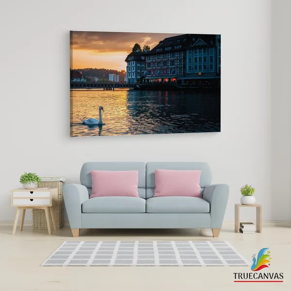 Multicolor_Lucerne_Evening_Swans,_Wooden_Framed_Canvas_Paintings_|_For_Living_Room_|_Bedroom_|_Office_|_Gallery_|_Ready_Wall_Mount_Canvas_Wall_Art_Painting_|_Size_-_12_X_18In,_Ct0266