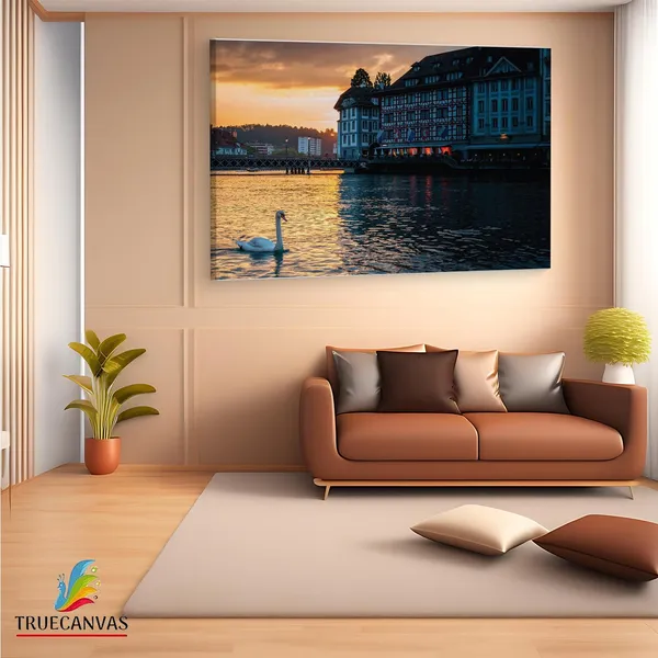 Multicolor_Lucerne_Evening_Swans,_Wooden_Framed_Canvas_Paintings_|_For_Living_Room_|_Bedroom_|_Office_|_Gallery_|_Ready_Wall_Mount_Canvas_Wall_Art_Painting_|_Size_-_12_X_18In,_Ct0266