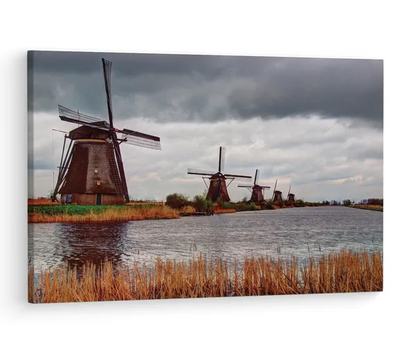 Multicolor_Unesco_Werelderfgoed_Kinderdijk,_Wooden_Framed_Canvas_Paintings_|_For_Living_Room_|_Bedroom_|_Office_|_Gallery_|_Ready_Wall_Mount_Canvas_Wall_Art_Painting_|_Size_-_12_X_18In,_Ct0293