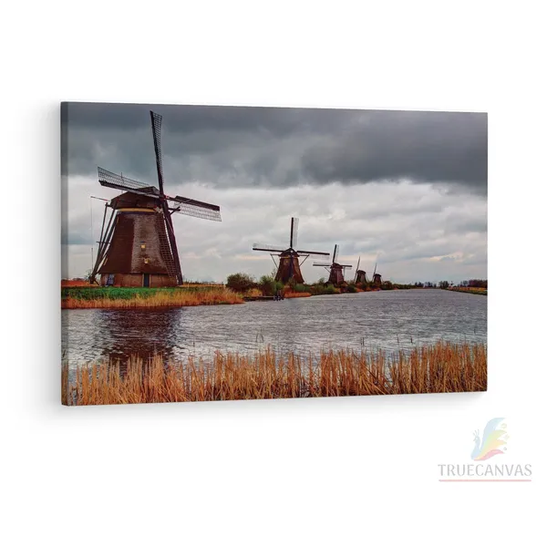 Multicolor_Unesco_Werelderfgoed_Kinderdijk,_Wooden_Framed_Canvas_Paintings_|_For_Living_Room_|_Bedroom_|_Office_|_Gallery_|_Ready_Wall_Mount_Canvas_Wall_Art_Painting_|_Size_-_12_X_18In,_Ct0293