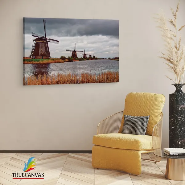Multicolor_Unesco_Werelderfgoed_Kinderdijk,_Wooden_Framed_Canvas_Paintings_|_For_Living_Room_|_Bedroom_|_Office_|_Gallery_|_Ready_Wall_Mount_Canvas_Wall_Art_Painting_|_Size_-_12_X_18In,_Ct0293