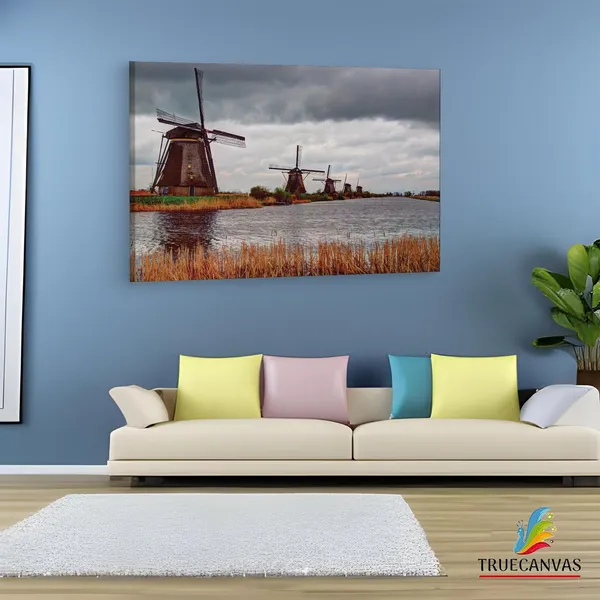 Multicolor_Unesco_Werelderfgoed_Kinderdijk,_Wooden_Framed_Canvas_Paintings_|_For_Living_Room_|_Bedroom_|_Office_|_Gallery_|_Ready_Wall_Mount_Canvas_Wall_Art_Painting_|_Size_-_12_X_18In,_Ct0293
