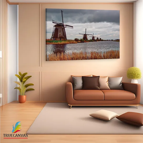 Multicolor_Unesco_Werelderfgoed_Kinderdijk,_Wooden_Framed_Canvas_Paintings_|_For_Living_Room_|_Bedroom_|_Office_|_Gallery_|_Ready_Wall_Mount_Canvas_Wall_Art_Painting_|_Size_-_12_X_18In,_Ct0293