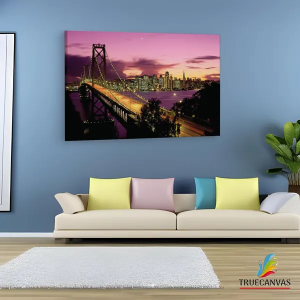 Multicolor_San_Francisco_Bay_Bridge,_Wooden_Framed_Canvas_Paintings_|_For_Living_Room_|_Bedroom_|_Office_|_Gallery_|_Ready_Wall_Mount_Canvas_Wall_Art_Painting_|_Size_-_12_X_18In,_Ct0339