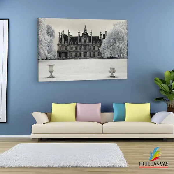 Multicolor_Ch?Teau_De_Franconville,_Wooden_Framed_Canvas_Paintings_|_For_Living_Room_|_Bedroom_|_Office_|_Gallery_|_Ready_Wall_Mount_Canvas_Wall_Art_Painting_|_Size_-_12_X_18In,_Ct0342