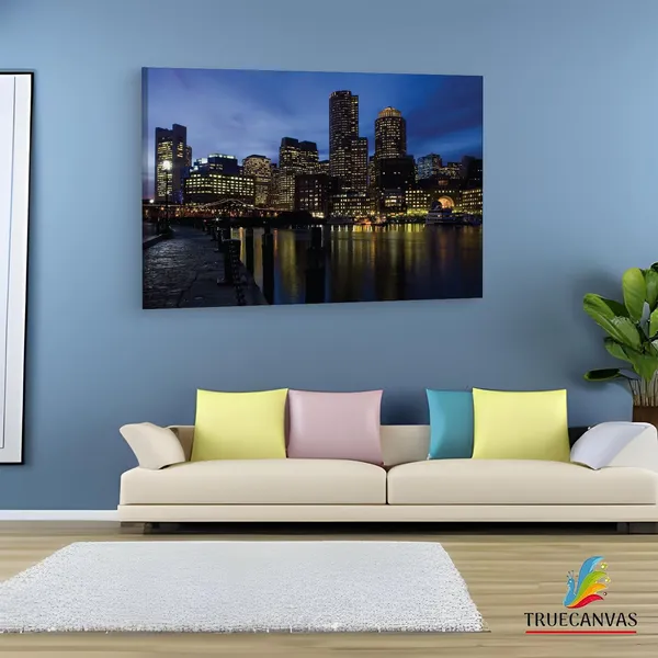 Multicolor_Boston_Harbor,_Wooden_Framed_Canvas_Paintings_|_For_Living_Room_|_Bedroom_|_Office_|_Gallery_|_Ready_Wall_Mount_Canvas_Wall_Art_Painting_|_Size_-_12_X_18In,_Ct0358