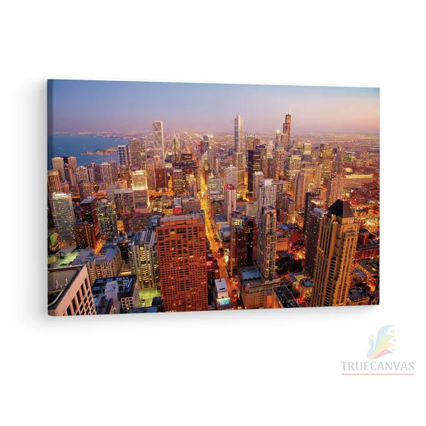 Multicolor_Chicago_City_Dawn,_Wooden_Framed_Canvas_Paintings_|_For_Living_Room_|_Bedroom_|_Office_|_Gallery_|_Ready_Wall_Mount_Canvas_Wall_Art_Painting_|_Size_-_12_X_18In,_Ct0389
