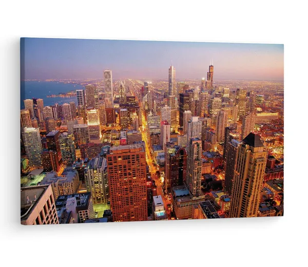 Multicolor_Chicago_City_Dawn,_Wooden_Framed_Canvas_Paintings_|_For_Living_Room_|_Bedroom_|_Office_|_Gallery_|_Ready_Wall_Mount_Canvas_Wall_Art_Painting_|_Size_-_12_X_18In,_Ct0389