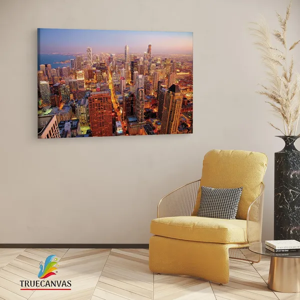 Multicolor_Chicago_City_Dawn,_Wooden_Framed_Canvas_Paintings_|_For_Living_Room_|_Bedroom_|_Office_|_Gallery_|_Ready_Wall_Mount_Canvas_Wall_Art_Painting_|_Size_-_12_X_18In,_Ct0389