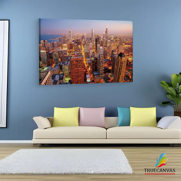 Multicolor_Chicago_City_Dawn,_Wooden_Framed_Canvas_Paintings_|_For_Living_Room_|_Bedroom_|_Office_|_Gallery_|_Ready_Wall_Mount_Canvas_Wall_Art_Painting_|_Size_-_12_X_18In,_Ct0389