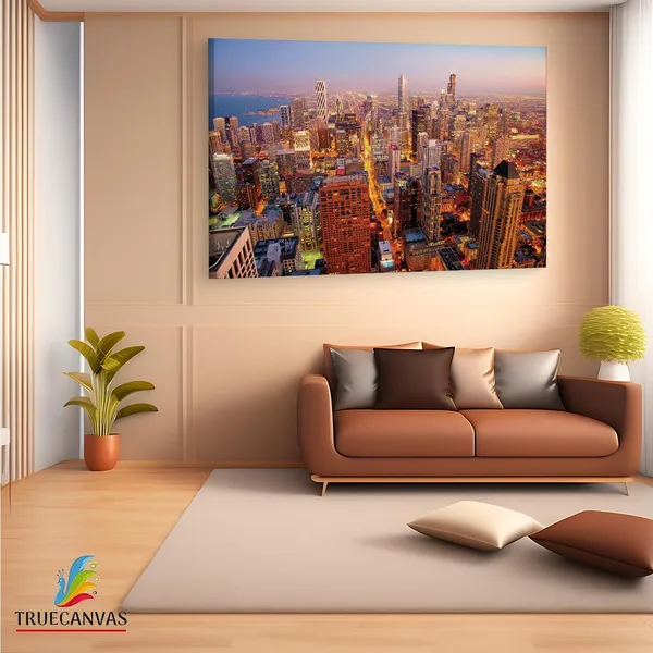 Multicolor_Chicago_City_Dawn,_Wooden_Framed_Canvas_Paintings_|_For_Living_Room_|_Bedroom_|_Office_|_Gallery_|_Ready_Wall_Mount_Canvas_Wall_Art_Painting_|_Size_-_12_X_18In,_Ct0389