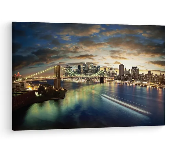 Multicolor_Brooklyn_Bridge,_Wooden_Framed_Canvas_Paintings_|_For_Living_Room_|_Bedroom_|_Office_|_Gallery_|_Ready_Wall_Mount_Canvas_Wall_Art_Painting_|_Size_-_12_X_18In,_Ct0405