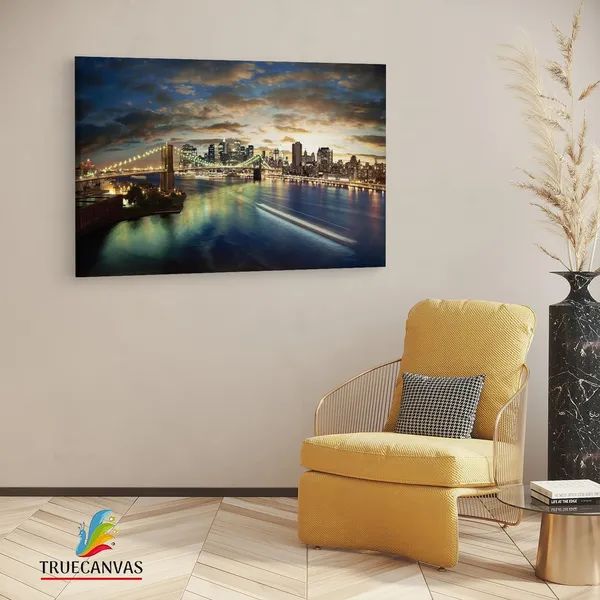 Multicolor_Brooklyn_Bridge,_Wooden_Framed_Canvas_Paintings_|_For_Living_Room_|_Bedroom_|_Office_|_Gallery_|_Ready_Wall_Mount_Canvas_Wall_Art_Painting_|_Size_-_12_X_18In,_Ct0405