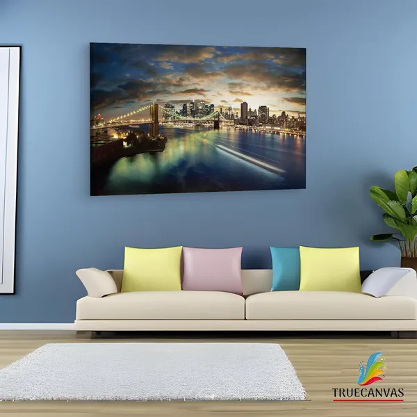 Multicolor_Brooklyn_Bridge,_Wooden_Framed_Canvas_Paintings_|_For_Living_Room_|_Bedroom_|_Office_|_Gallery_|_Ready_Wall_Mount_Canvas_Wall_Art_Painting_|_Size_-_12_X_18In,_Ct0405