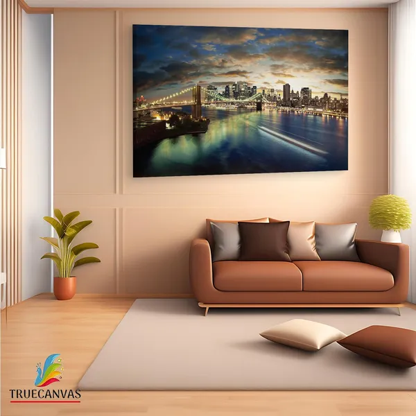 Multicolor_Brooklyn_Bridge,_Wooden_Framed_Canvas_Paintings_|_For_Living_Room_|_Bedroom_|_Office_|_Gallery_|_Ready_Wall_Mount_Canvas_Wall_Art_Painting_|_Size_-_12_X_18In,_Ct0405