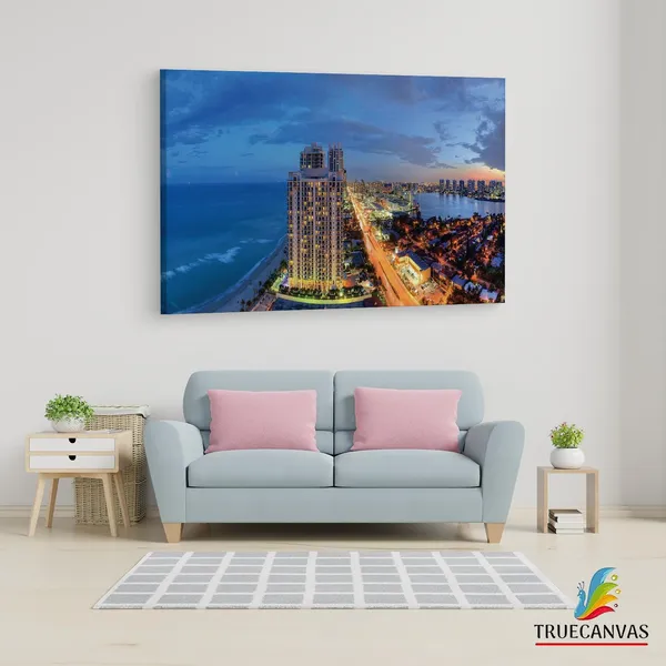 Multicolor_Sunny_Isles_Panorama,_Wooden_Framed_Canvas_Paintings_|_For_Living_Room_|_Bedroom_|_Office_|_Gallery_|_Ready_Wall_Mount_Canvas_Wall_Art_Painting_|_Size_-_12_X_18In,_Ct0441