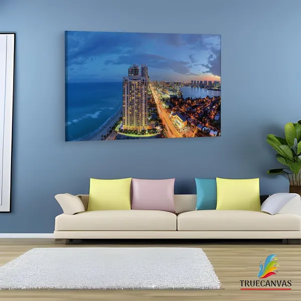 Multicolor_Sunny_Isles_Panorama,_Wooden_Framed_Canvas_Paintings_|_For_Living_Room_|_Bedroom_|_Office_|_Gallery_|_Ready_Wall_Mount_Canvas_Wall_Art_Painting_|_Size_-_12_X_18In,_Ct0441