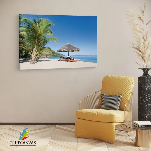 Multicolor_Maldives_Beach_Lounge,_Wooden_Framed_Canvas_Paintings_|_For_Living_Room_|_Bedroom_|_Office_|_Gallery_|_Ready_Wall_Mount_Canvas_Wall_Art_Painting_|_Size_-_12_X_18In,_Ct0603
