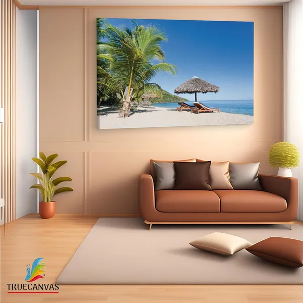 Multicolor_Maldives_Beach_Lounge,_Wooden_Framed_Canvas_Paintings_|_For_Living_Room_|_Bedroom_|_Office_|_Gallery_|_Ready_Wall_Mount_Canvas_Wall_Art_Painting_|_Size_-_12_X_18In,_Ct0603