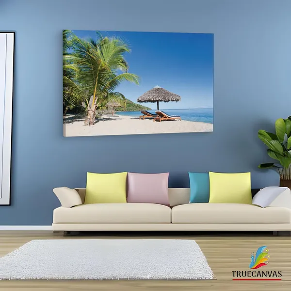 Multicolor_Maldives_Beach_Lounge,_Wooden_Framed_Canvas_Paintings_|_For_Living_Room_|_Bedroom_|_Office_|_Gallery_|_Ready_Wall_Mount_Canvas_Wall_Art_Painting_|_Size_-_12_X_18In,_Ct0603